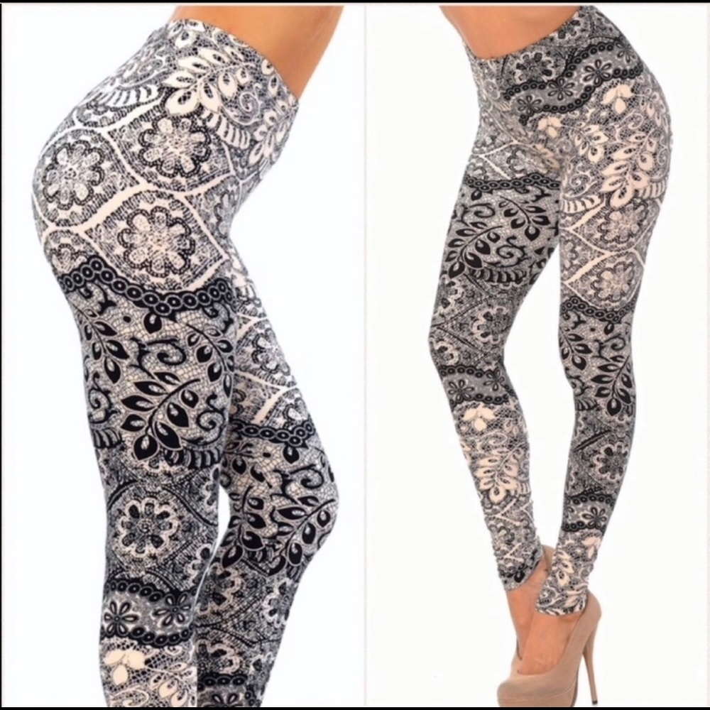 Lace Printed Leaves Soft Leggings